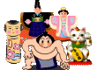 Manekineko, kokeshi, jizo